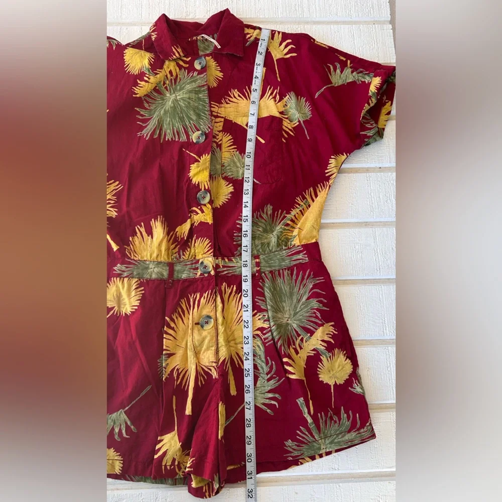 Free People Women’s Malibu Romper‎ Red Combo Tropical Print Size Small